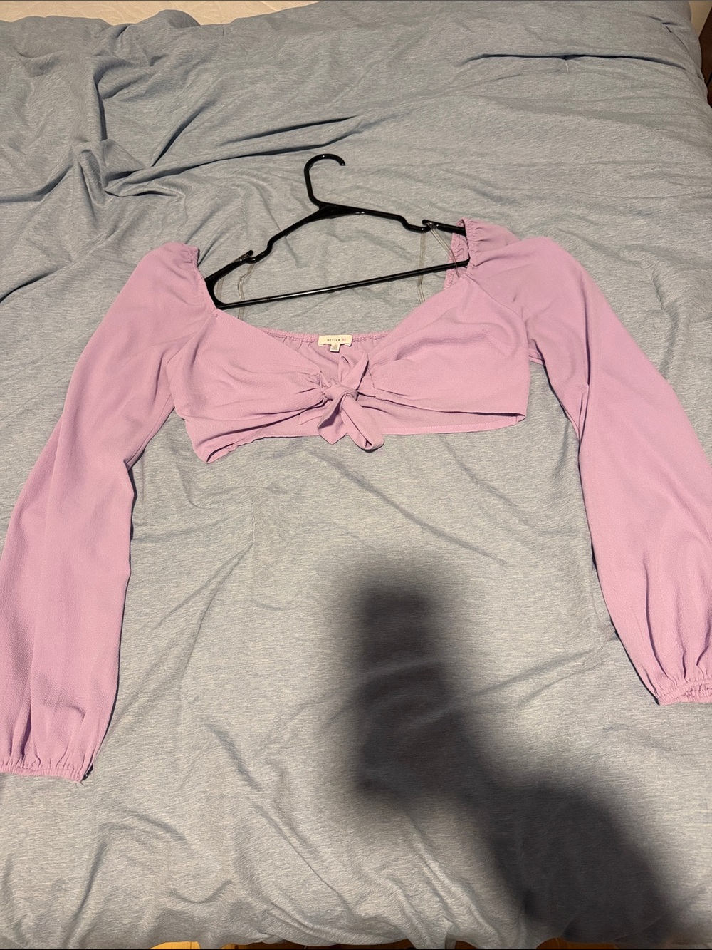 Better Be Lilac Tie-Front Long Sleeve Crop Top